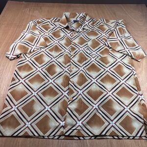 GB Black Label Men’s 3XL Brown Geometric Button Up Shirt Short Sleeve